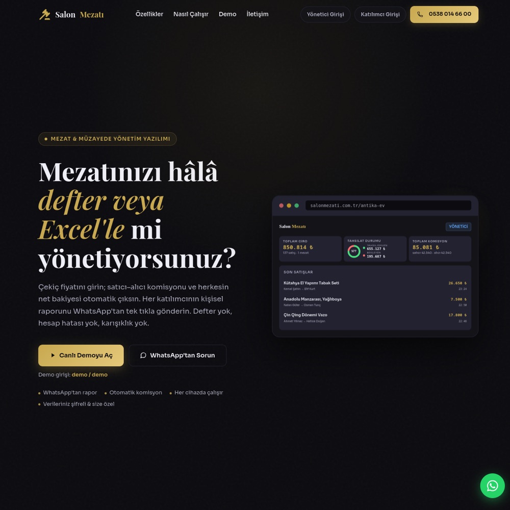Salon Mezatı — mezat yönetim paneli