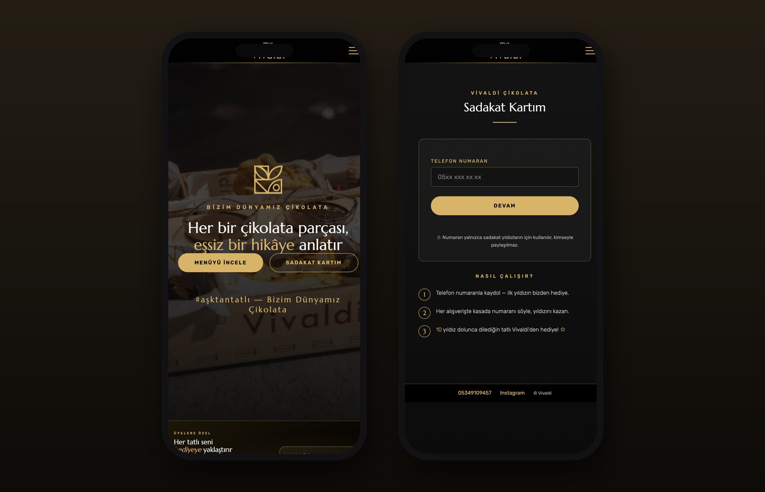 Vivaldi Çikolata mobil site ve sadakat kartı